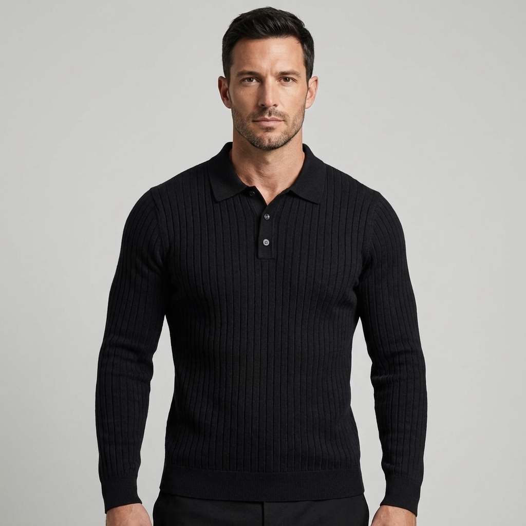 Ronni Vinci - Knit Polo Long Sleeve Shirt