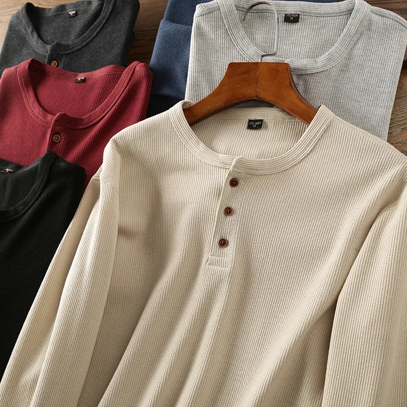 Henley Waffle Knit Long Sleeve