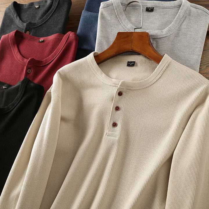 Henley Waffle Knit Long Sleeve
