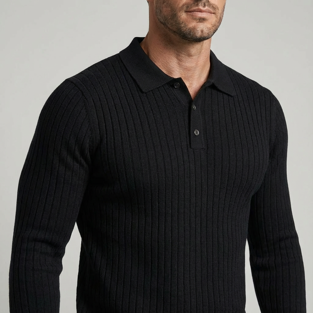 Ronni Vinci - Knit Polo Long Sleeve Shirt