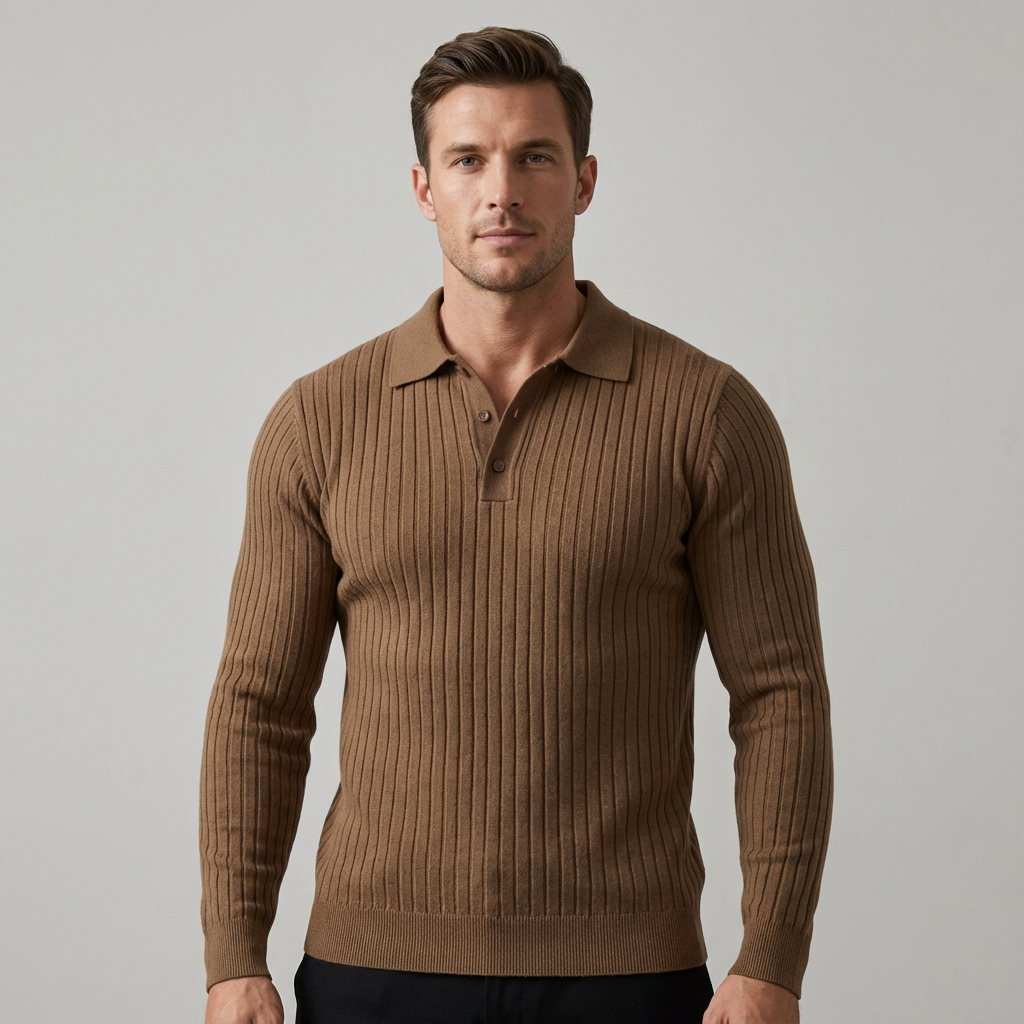 Ronni Vinci - Knit Polo Long Sleeve Shirt